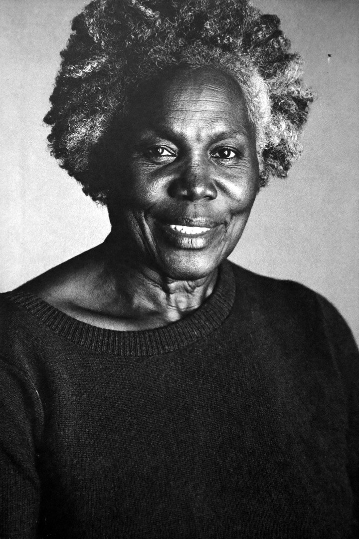 Black and white portrait of a woman in her sixties